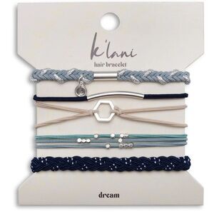 NWT K’Lani Dream Women's 5 Hair Ties/Bracelets with Natural & Blue Tones- Size M